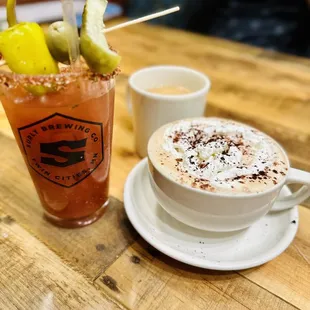 a cup of coffee and a drink