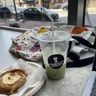 Iced Matcha, Danish, beautiful windowsill