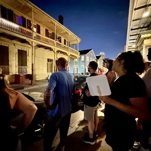 People and a haunted house