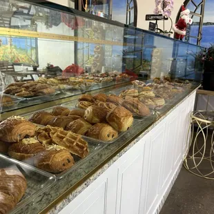 A presentation of Croissants and waffles.
