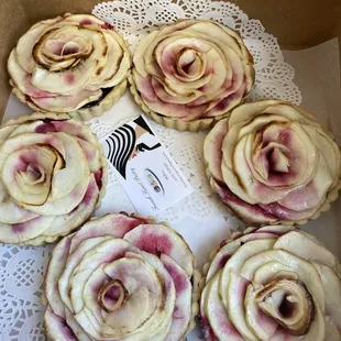 5 inch tarts, 6 in a box - French Apple Rose (has plums, blueberries and blackberries under the apple rose.