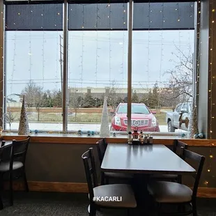 Looking outside to parking lot.