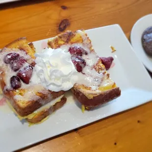 Strawberry Cheescake French Toast w/ side of Sausage.