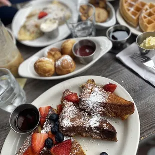 French toast with berries, waffle, strawberry &amp; chocolate crepe, and the AMAZING aebelskivers!
