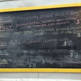 a menu on a chalkboard