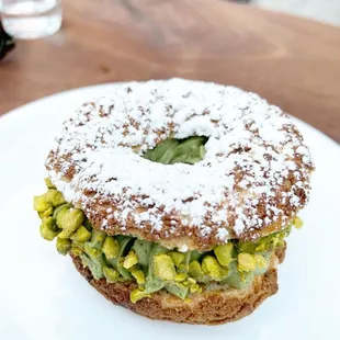Pistachio choux. Buttercream based.