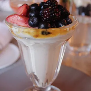 a dessert in a glass bowl