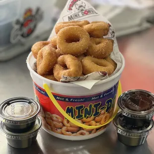 a container of mini donuts