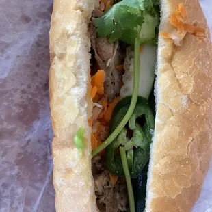 Grilled chicken bahn mi sandwich