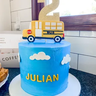 I provided the &quot;2&quot; but frenches did the rest of the cake. Fondant bus!