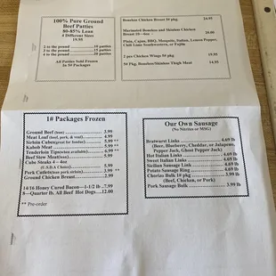 menu and prices