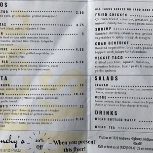 April 2020 menu