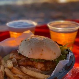 Perfect grouper Cajun Sandwich to go - with a beach view!