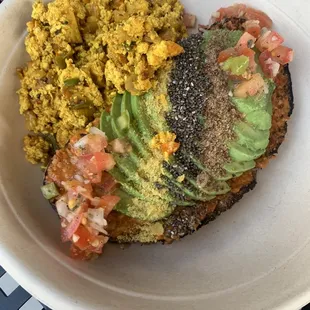 Avo toast on multigrain with a side of tofu scramble #vegan