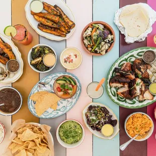 a spread of mexican food