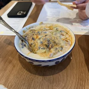a bowl of soup on a table
