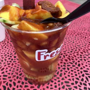 Pepihuates (cucumber, jícama, and Japanese nuts in prepared Clamato).