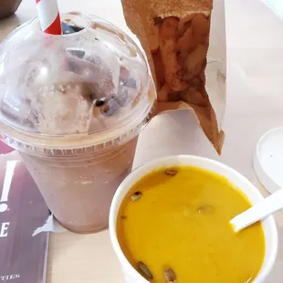 Thai carrot soup and mocha coffee...Idk something delicious!