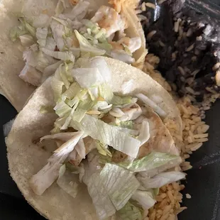 Mahi mahi tacos. I highly discourage anyone from ordering these--zero love, dry as sawdust.