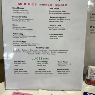smoothie menu