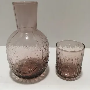 Two piece purple glass water pitcher