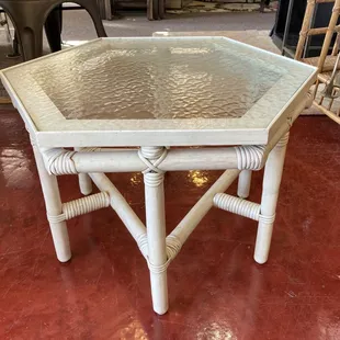Mid-century rattan table with glass top