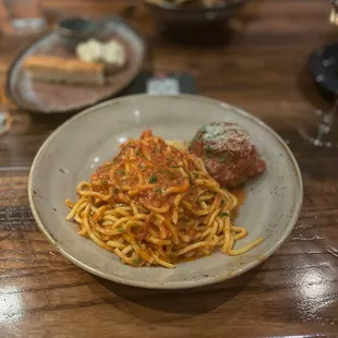 Spaghetti and a meatball
