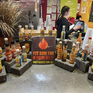 a variety of hot sauces
