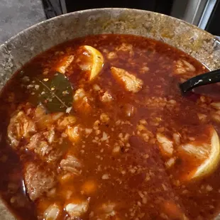 Worse menudo I have had!  It&apos;s not cleaned properly; all the fat along with all the grease that boils to the top of the pot remains!