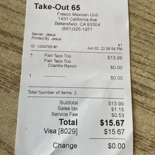 Check for 3 fish tacos