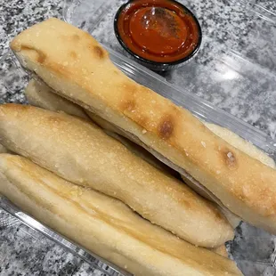 Breadsticks-a tad hard or rubbery.