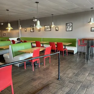 tables and booths in a restaurant