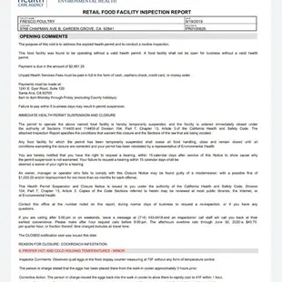 Health department report dated 09/19/2019