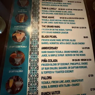 Cocktail Drinks Menu 1/2025