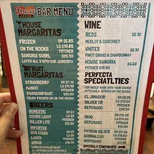 Drink menu
