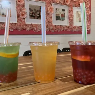 Green Tea Cotton Candy, Green Tea Pineapple, Black Tea Desert Pear