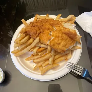 Fried Haddock Plate Dinner, subbed onion rings with more fries. Very delicious!