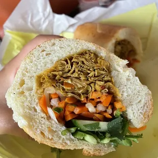 Curry marinated yuba (tofu skin) bahn mi (Vietnamese sandwich) - delicious!