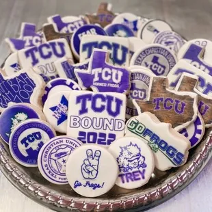 a platter of decorated cookies