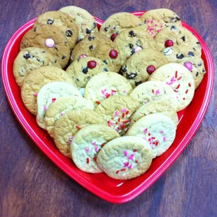 a heart shaped plate of cookies