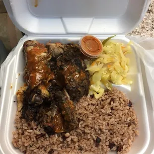 Jerk chicken/rice&amp;peas/cabbage