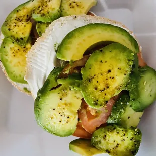 Veggie Delight on a sesame seed bagel