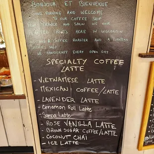 Coffee menu