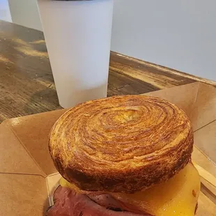 Ham and cheese croissant + latte