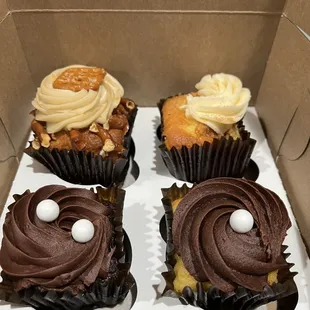 Can't wait to devour these. Salted caramel pretzel, apple pie, chocolate buttercream.