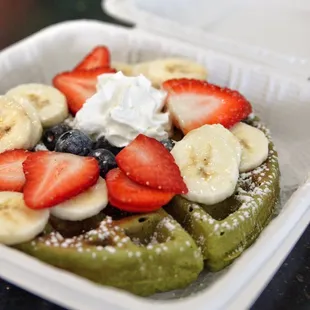 Matcha Waffle with Trio Fruit