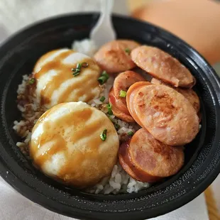 Portuguese sausage &amp; poached eggs with rice *chefs kiss*