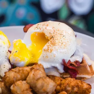 Canadian Bacon Egg Mochi Waffle Benedict
