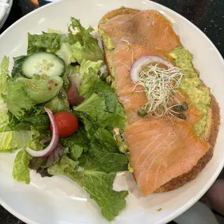 Smoked Salmon on Avocado Spread Toast plus Greens