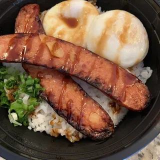 Portuguese Sausage Poached Egg on Rice